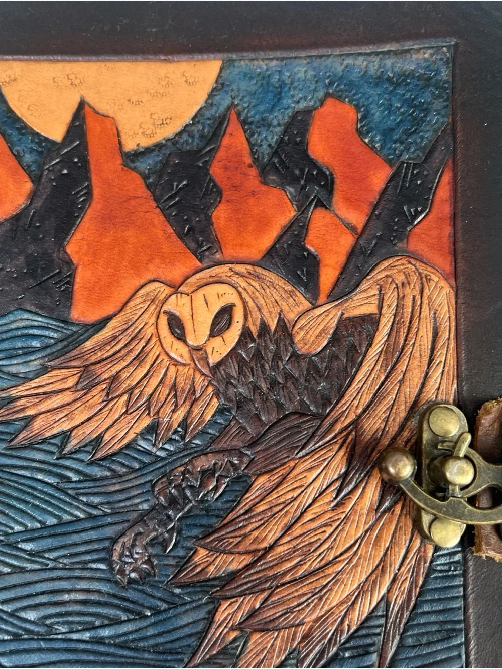 Handmade Paper Leather Emboss Owl Drawing Sketch Pad Journal Diary Boho w/clasp